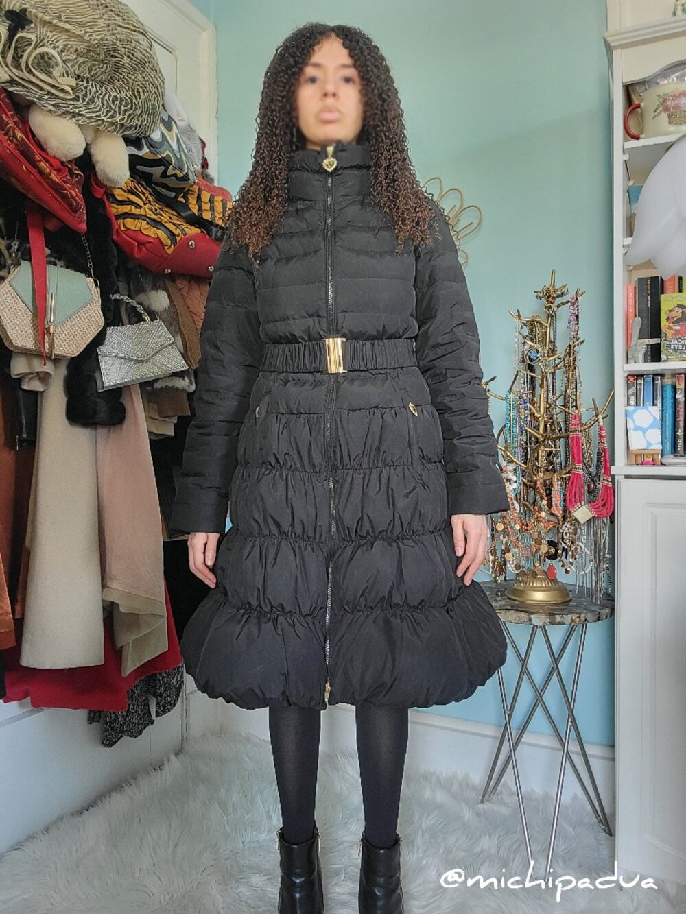 Betsy Johnson Black Down A-Line Princess Puffer Coat